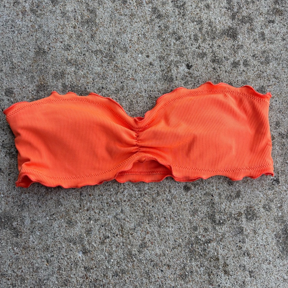 SHEIN Orange Ribbed Bandeau Swim Top